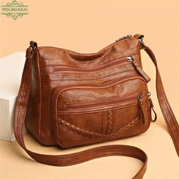 Evening Bags Vintage Soft Leather Luxury Purses And Handbags 2024 High Quality Women's Bag Design Multi-pocket Ladies Crossbody Shoulder