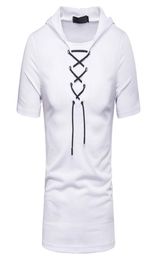 T shirt Summer hooded Tshirt European loose lace up short sleeve men039s top9150498