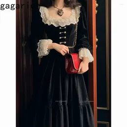 Casual Dresses Gagarich Fashion French Hepburn Style Black Vintage Temperament Dress Autumn Winter 2024 Women Long Vestidos