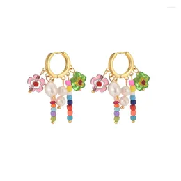 Hoop Earrings Colorful Beaded For Women Ins Style Cute Natural Pearl Trendy Design Tassel Ear Clip