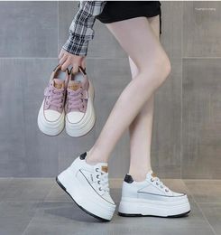 Casual Shoes 2024 9cm Cow Suede Genuine Leather Women Vulcanised Platform Wedge Skate Boarding High Brand Heels Summer