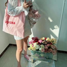 Totes Korean Style Letter Printed Shoulder Bag Women Summer Underarm Adult Girls Fashion Canvas Shopping