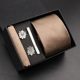 Fashion 7cm Tie Handkerchief Brooch Set For Men Flower Necktie Holiday Gift Box Suit Accessories Slim Wedding Gravatas Gift 240522
