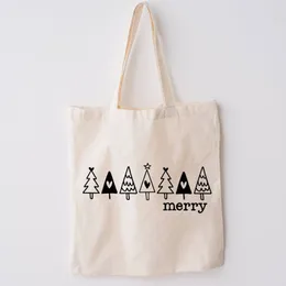 Shopping Bags Merry Christmas Tree Canvas Bag Casual Large Hand Funny Cute Handbag Print Capacity Reusable Gift