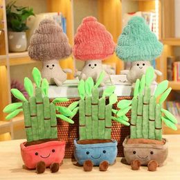 Plush Pillows Cushions Lifelike Plush Pine Tree Toy Stuffed Lucky Bamboo Potted Plant Decor Bookshelf Desk Window Decoration Gift H240521