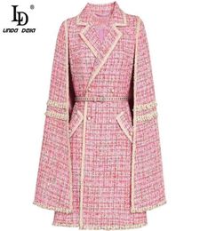 LD LINDA DELLA Fashion Designer Autumn Winter Cloak Coats High Quality Women double breasted pocket Belted Warm Pink Jackets 211233628949