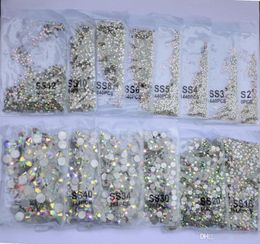 SS3SS50 Crystal AB Flat Back Rhinestone 3D Glass nail Decoration mixed size Nails Stones Accessories4841888