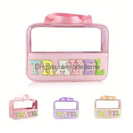 Storage Bags Letteres Cosmetic Bag Transparent Women Make Up Case Waterproof Nylon Makeup Pouch Toiletry Beauty Organizer For Travel D Ot1A9