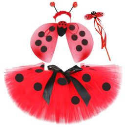 Skirts Baby Girls Lady Beetle Tutu Skirt for Kids Birthday Party Fairy Outfit Toddler Girl Christmas Halloween Costumes with Wings Set Y240522
