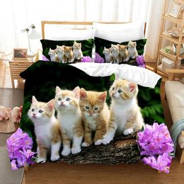 Bedding sets Cute Pet Cats 3d Printed Set Home Decor Bedspread Polyester Animals Bedclothes Soft Duvet Cover with case H240521 SOKP