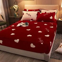 Bedding sets WOSTAR Winter warm velvet elastic fitted sheet mattress protector cover couple 2 people luxury double bed bedsheet king size 180 H240521 JVRT