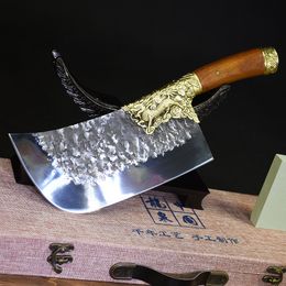 8.5 Inch Chopper Knife Sharp Machete Cleaver Hatchet Handmade Longquan Kitchen Knife Meat Poultry Tools Copper Decor Wood Handle