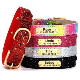 Dog Collars Leashes Anti-lost ID Collar Personalized Dogs Cat Name Bling Sequins Necklace With Engraved Tag For Small Medium Cats H240522