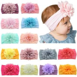 Hair Accessories New Cute Soft Stretch Chiffon Flower Baby Headband Newborn Knot Wide Nylon Headwraps Infant Girls Headwear Photo Props Y240522