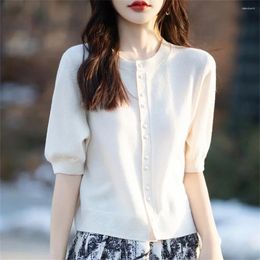 Women's Knits Korean Autumn Fashion Women Spring Sweater Coat Vintage Short Sleeve Girls Knitwear Jumper Knitted Cardigan Single Breasted