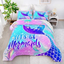 Bedding sets Pink Mermaid Set Comforter Twin for Kids Glow in The Dark Sets with Decor 3 Pieces Girls Bed H240521 M8S0