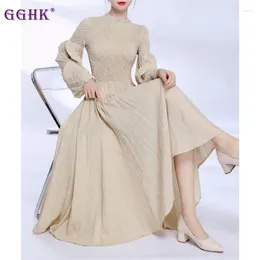 Casual Dresses GGHK Miyake Pleated Solid Color Vintage Women Dress Fashion Loose Plus Size Elegant Evening Party Autumn Clothing