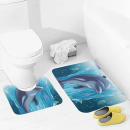 Bath Mats Bathroom Rugs Sets 2 Piece Dolphin Absorbent U-Shaped Contour Toilet Rug