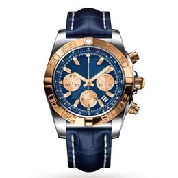 46mm Male Wristwatch Quartz Chronograph Men watch Gold Black Blue Leather Stainless Steel Strap Sapphire Crystal Waterproof 262T