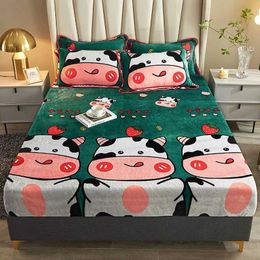 Bedding sets WOSTAR Winter warm coral fleece fitted sheet elastic mattress cover velvet bedspread single double bed linens bedding king size H240521 6NUN