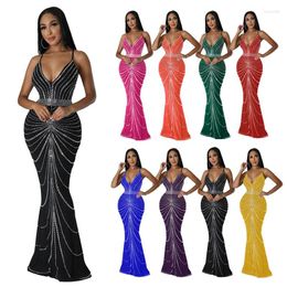 Casual Dresses Sparkling Solid Colour Diamond Sheer Mesh Long Skirt Elegant And Luxurious Spring Women's Cocktail Dress Celebrity Clothing
