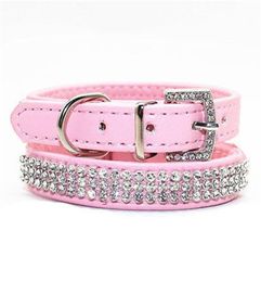 Bling Rhinestone PU Leather Crystal Diamond Puppy Collar Pet Dog Collars Pink Dog Collars Leather Collar Para Pedro1236037