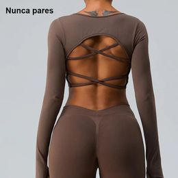 Sports Shirts With Criss Cross Back Fitness High Elasticity Yoga Clothing Sport Crop Tops Gym Top Women 240522