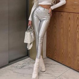 Women's Pants Comfortable Women Leggings Faux Leather High Waist Skinny For Solid Colour Slim Fit With Zipper Placket