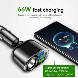 elough 66W USB Car Charger QC3.0 PD3.0 Car Cigarette Lighter Socket Splitter Charger Adapter Power Socket with LED Display