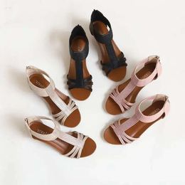 PU Soft Casual Sole Sandals Roman Slippers Cover Heel Shoes TPR Big Size High Heels Wedges Leather Women' c11 s