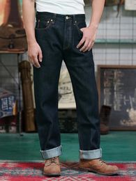 Men's Jeans Middle Waist 23OZ Thick Selvedged Denim Bukleback Straight Amekaji Cowboy Motorcycle Cargo Pants