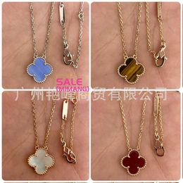 Original 1to1 Van C-A High version Lucky Flower Collar Necklace needlework chalcedony 18k rose gold double-sided four leaf clover pendant K78U