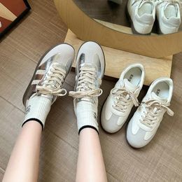 Casual Shoes Ladies Lace-up Lace Genuine Leather Woman's Sneakers Flats 2024 Spring Flat Women Light Comfort Trend