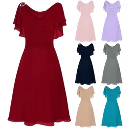 Casual Dresses Women Wedding Guest Bridesmaid High-Waist Formal Dress Solid Color Ruffles Short Sleeve Party Ball Prom Gown Cocktail