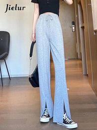 Women's Pants Fashion Split Sports Grey Straight Spring High-waisted Trousers For Female Loose Korean Casual