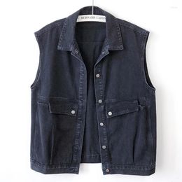 Women's Vests Spring Autumn Mid Long Denim Vest Women Vintage Blue Black Sleeveless Cowboy Jacket Loose Big Pocket Jeans Female Waistcoat