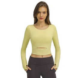 Align Long Sleeve Lu Align Shorts Gym Workout Women Long Sleeves Crop Top Sexy Round Neck Girl Dancing Slim Sweatshirts Yoga Gym Clothes