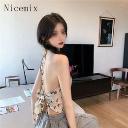 Women's Tanks Open Back Strap Vest Women Caimsole Flower Halter Top Scarf Summer Tank Spicy Girl Sleeveless Bow Slim Fit Sexy Crop