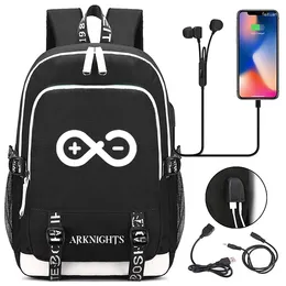 Backpack Canvas Game Arknights For School Boys Girls Student Bookbag Teenager Men Usb Charging Laptop Travel Bags