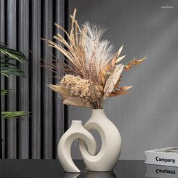 Vases Creative Ceramic Vase Modern Art Simple Living Room White Flower Set Design Luxury Nordic Glamour Home Decoration Jarrones