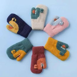 3-5Y Kids Winter Baby Knitted Thickened Gloves Cartoon Toddler Full Fingers Mittens Warm Windproof Glove for Boys Girls L2405