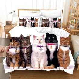 Bedding sets Cute Pet Cats 3d Printed Set Home Decor Bedspread Polyester Animals Bedclothes Soft Duvet Cover with case H240521 UYT0