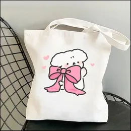 Totes Line Animals Women Shoulder Bags Kawaii Shopper Shopping Canvas Bag Fashion Girl Handbags