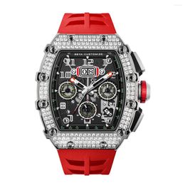 Wristwatches GEYA Fashion Chronograph Automatic Mechanical Men's Watches Set With Rhinestones Tonneau Stainless Steel Watch For Male 78119