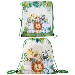 Gift Wrap 1pcs Jungle Animal Drawstring Bags Theme Party Favors Portable Candy Pack Bag Kids Baby Shower Birthday Decor