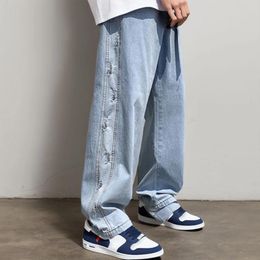 Men's Jeans Wide Leg Pants Plus Size Streetwear Fashion Denim Trousers Loose Ripped Floor Length Male