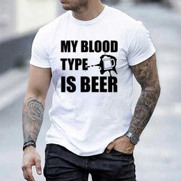 MY BLOOD TYPE IS BEER Beer Print T-shirt Casual Loose Round Neck Pullover