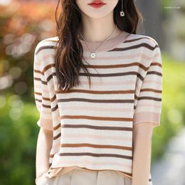 Women's T Shirts Summer Fashion Sweater Short Sleeved Casual O-neck Pullover Loose Knitted Top Coloured Versatile Soft T-shirt
