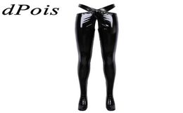 Womens Wetlook Patent Leather Crotchless Sexy Lingerie Open Crotch Trousers Erotic Pants With Waistband Night Roleplay Nightwear W8465267