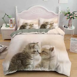 Bedding sets 3D Printed Cute Kitten Pet Cat Set Boys Girls Twin Queen Size Duvet Cover case Bed Kids Adult Home Textileextile H240521 ZM99